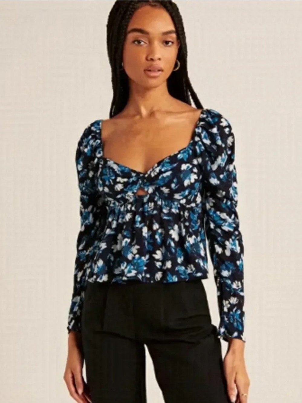Abercrombie & Fitch Floral Babydoll Top Twist Front Sheer Long Sleeve M NWT